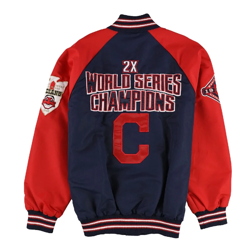 G-III Sports Mens World Series Cleveland Indians Varsity Jacket, Blue, Large