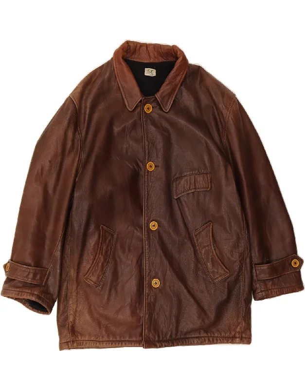 C.P. COMPANY Mens Leather Jacket IT 50 Large Brown Leather