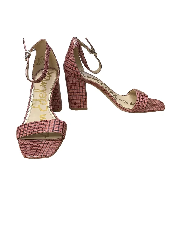 Fashionable Silhouette Pink Sandals Heels Block Sam Edelman, Size 8