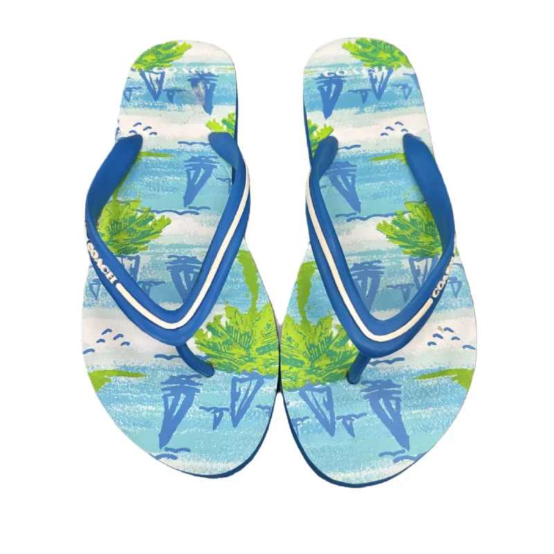 Statement Elegance Blue & Green Sandals Designer By Coach, Size: 9