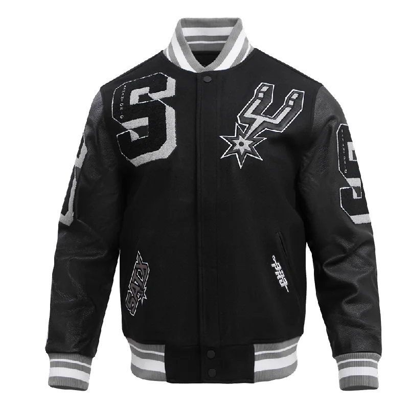 NBA SAN ANTONIO SPURS MASHUP MEN'S RIB WOOL VARSITY JACKET (BLACK/GRAY)