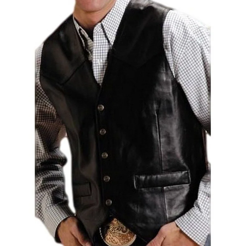 Roper Western Vest Mens Lamb Leather Snap Black 02-075-0520-0700 BL