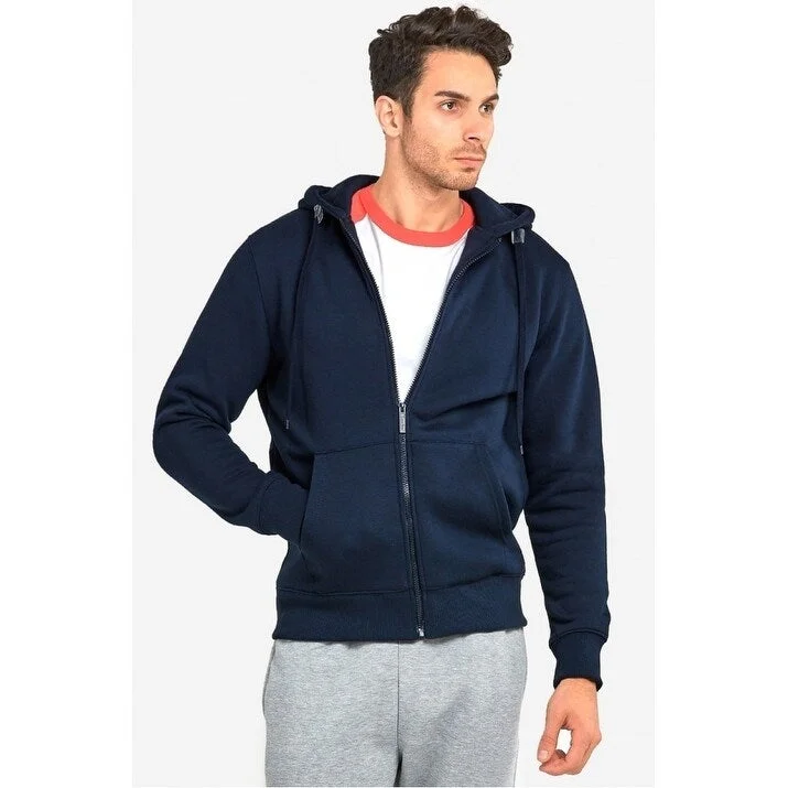 KNOCKER Men's Hooded Full Zip Solid Sweater - Navy