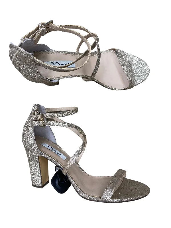 Art Deco Gold Sandals Heels Block Nina, Size 11