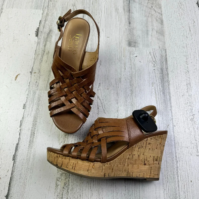 Elegant Statement Brown Sandals Heels Wedge Franco Sarto, Size 6