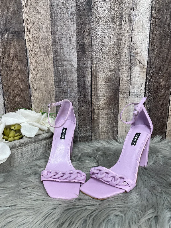 Dynamic Patterns Purple Sandals Heels Block Nine West, Size 7.5