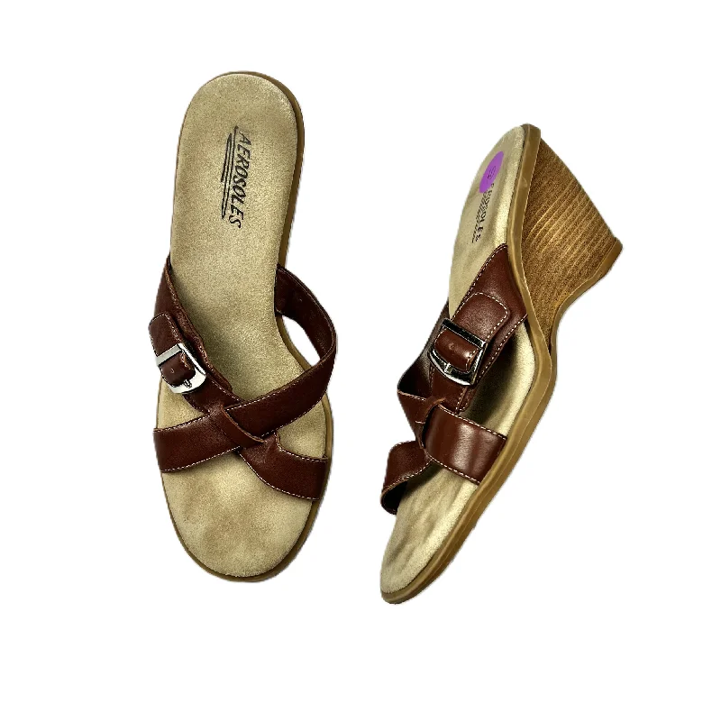 Statement Piece Brown Sandals Heels Wedge By Aerosoles, Size: 10