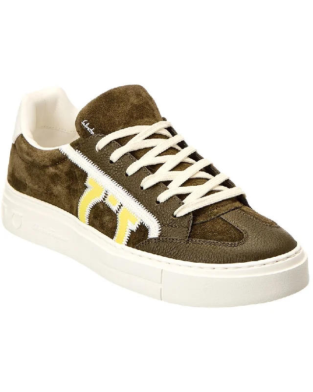 Graceful Poise Ferragamo Borg 5 Suede & Leather Sneaker