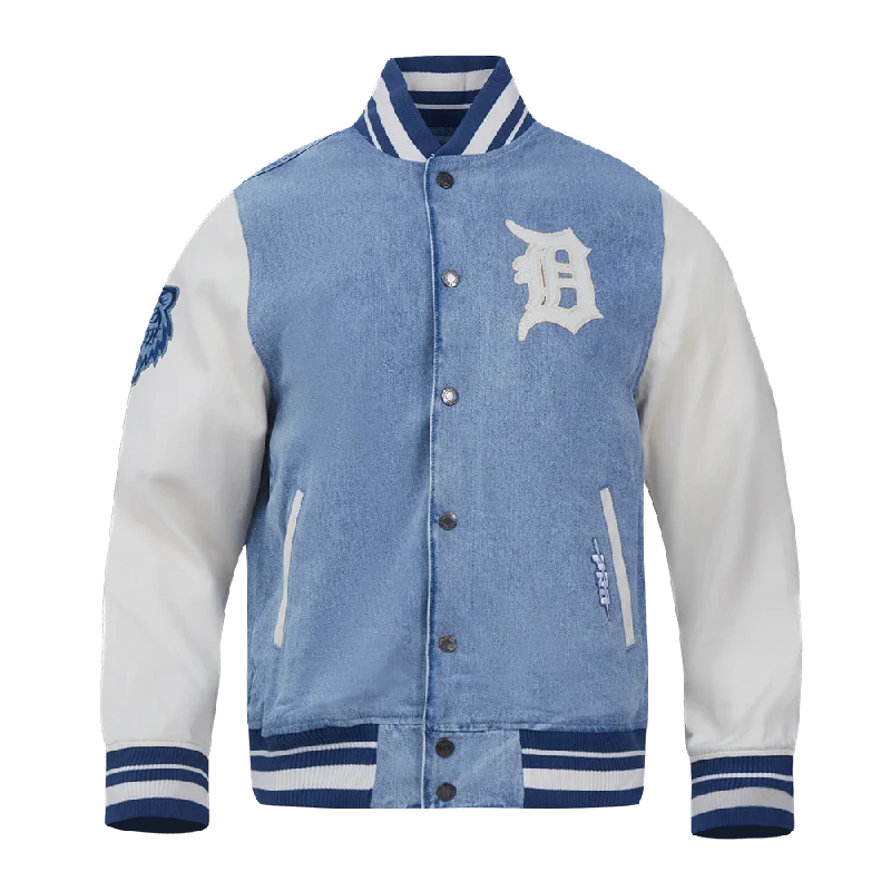 MLB DETROIT TIGERS VARSITY BLUES MEN'S DENIM VARSITY JACKET (DENIM/LINEN)