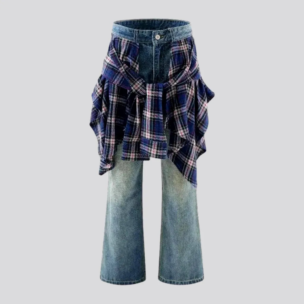 Checkered street fashion jeans for men