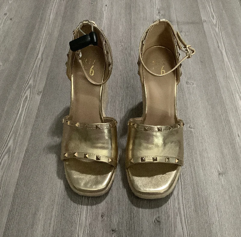 Contemporary Twist Gold Sandals Heels Wedge Mix No 6, Size 10