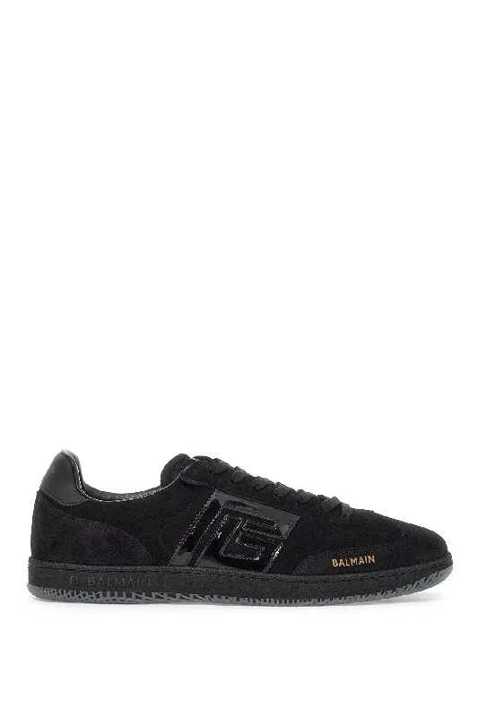Subdued Elegance Balmain Suede And Patent Leather Swan Sneakers In