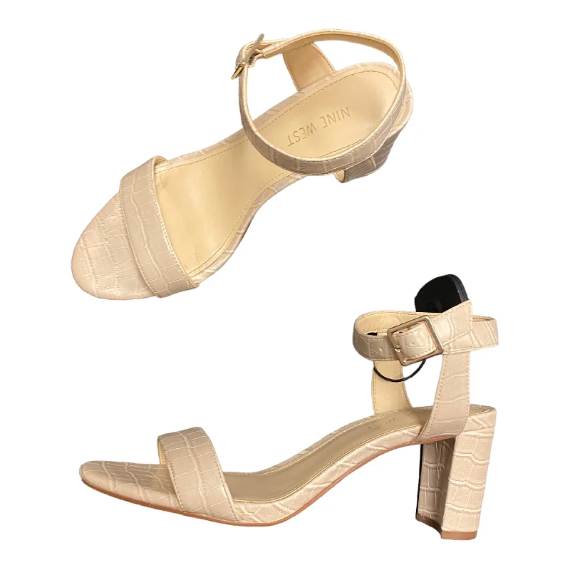 Luxe Elements Tan Sandals Heels Block Nine West, Size 8