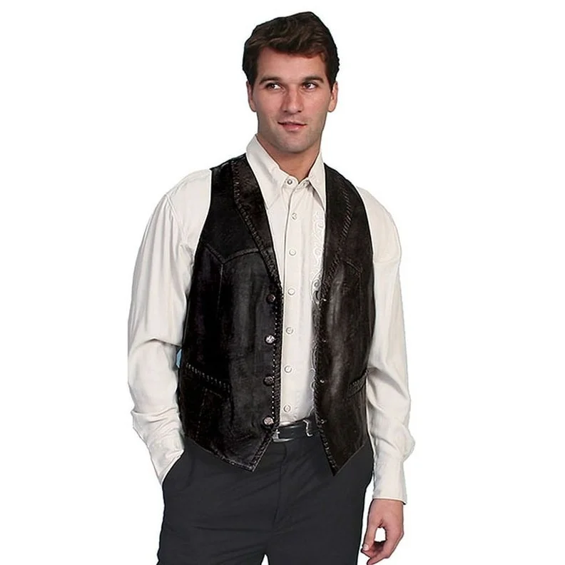 Scully Western Vest Mens Lambskin Button Front Whip Stitch F0_206