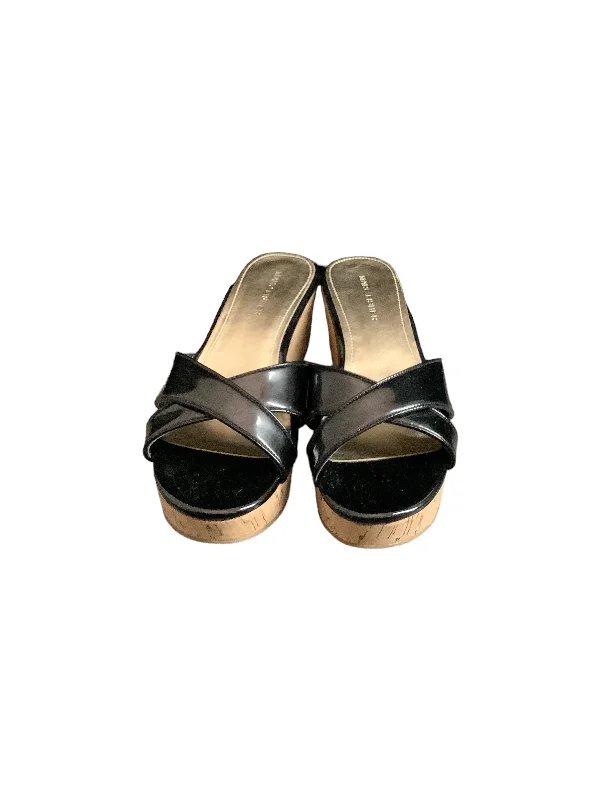 Luxe Elements Black Sandals Heels Wedge Marc Fisher, Size 7