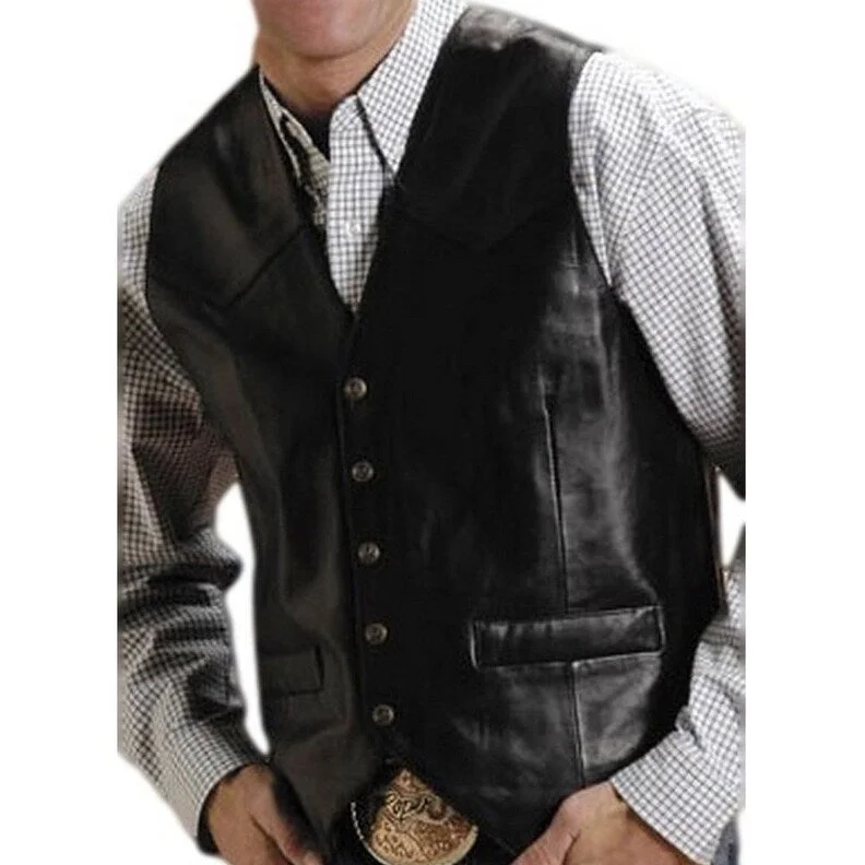 Roper Western Vest Mens Lamb Leather Snap Black 02-075-0520-0500 BL