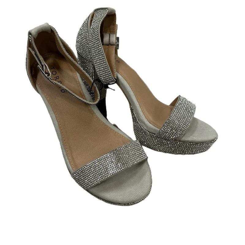 Sleek Structure Silver Sandals Heels Block By Torrid, Size: 8