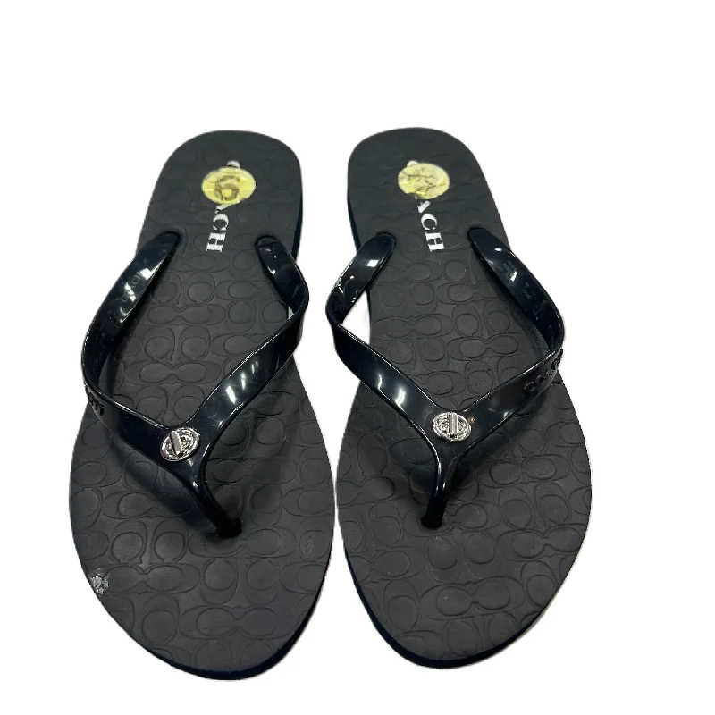 Art Deco Black Sandals Flip Flops By Coach, Size: 6