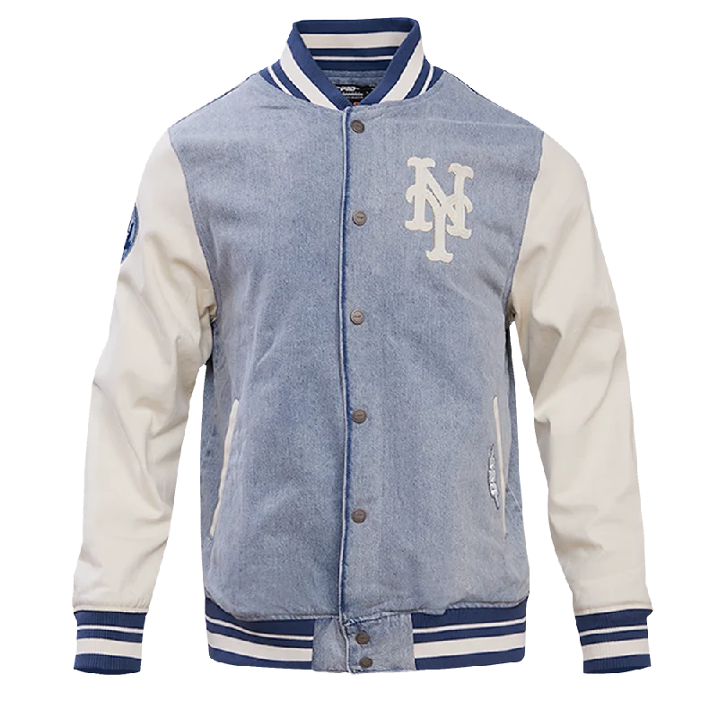 MLB NEW YORK METS VARSITY BLUES MEN'S DENIM VARSITY JACKET (DENIM/LINEN)