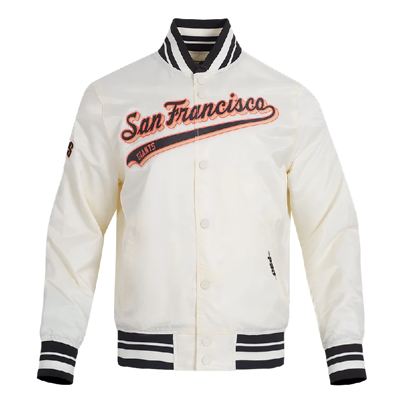 MLB SAN FRANCISCO GIANTS SCRIPT TAIL MEN'S SATIN JACKET (EGGSHELL/ BLACK)