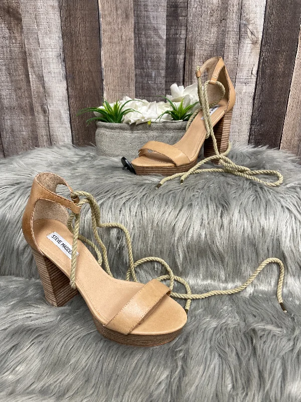 Vintage Style Tan Sandals Heels Block Steve Madden, Size 10
