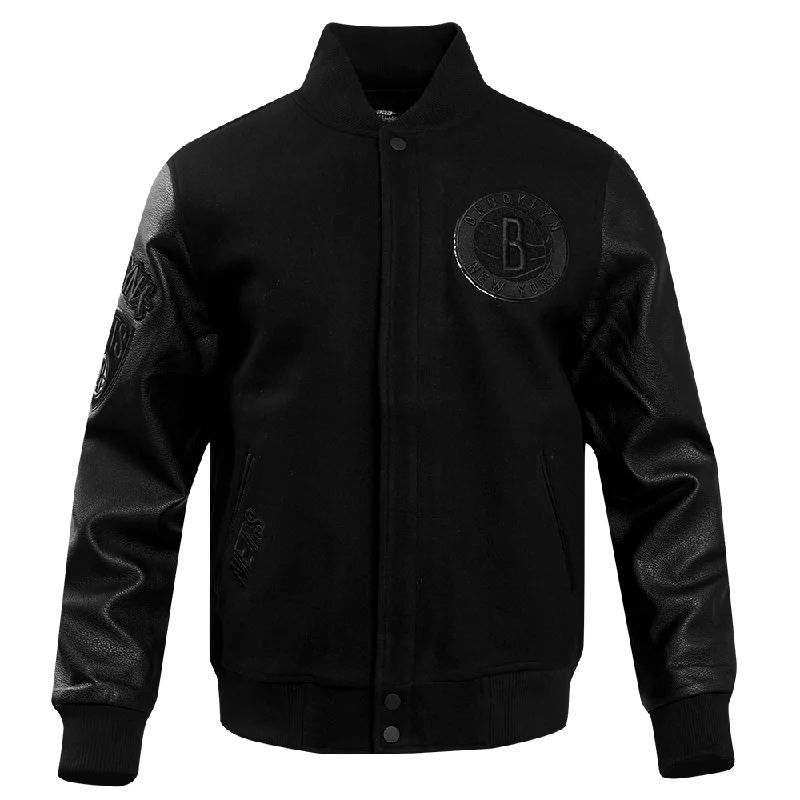 NBA BROOKLYN NETS TRIPLE BLACK MEN'S VARSITY JACKET (BLACK)