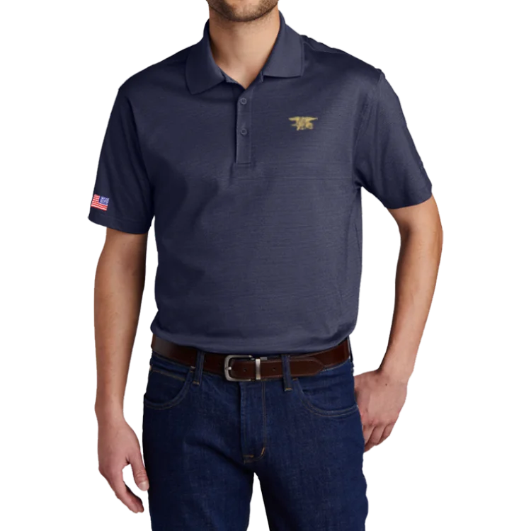 Eddie Bauer Navy Polo Shirt with Trident and American Flag