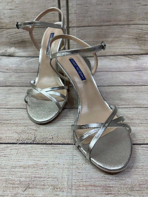Chic Edge Silver Sandals Heels Stiletto Stuart Weitzman, Size 8