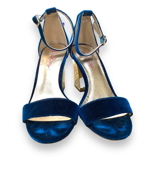 Opulent Appeal Blue Sandals Heels Block Lilly Pulitzer, Size 7.5