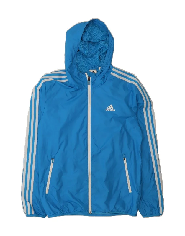 ADIDAS Mens Hooded Rain Jacket UK 36 Small Blue Polyester