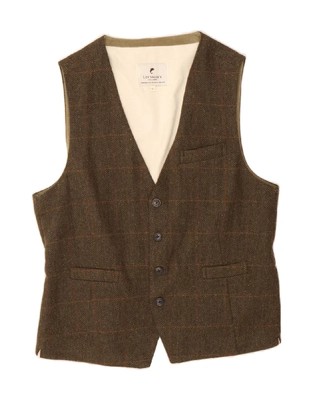 VINTAGE Mens Waistcoat Large Brown Check Wool