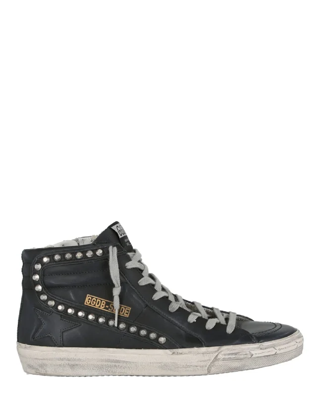 Edgy Sophistication Studded High-Top Slide Sneakers