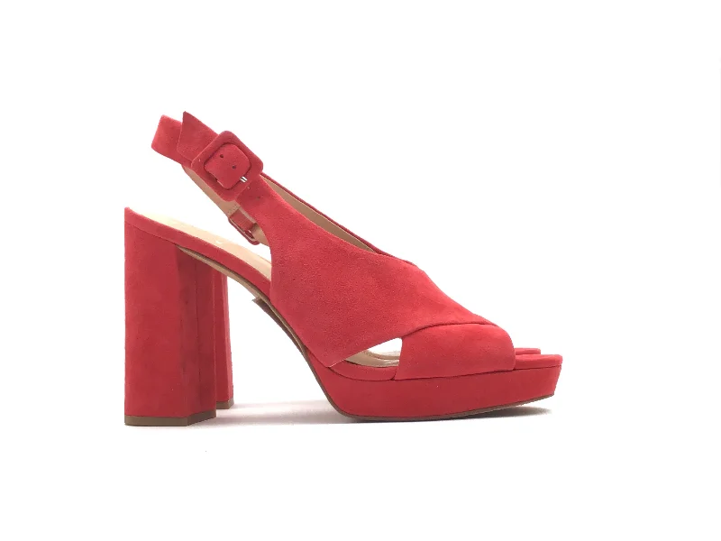 High-End Aesthetic Red Sandals Heels Block Vince Camuto, Size 9.5