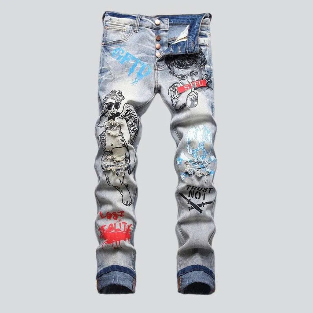 Graffiti-painted men's jeans