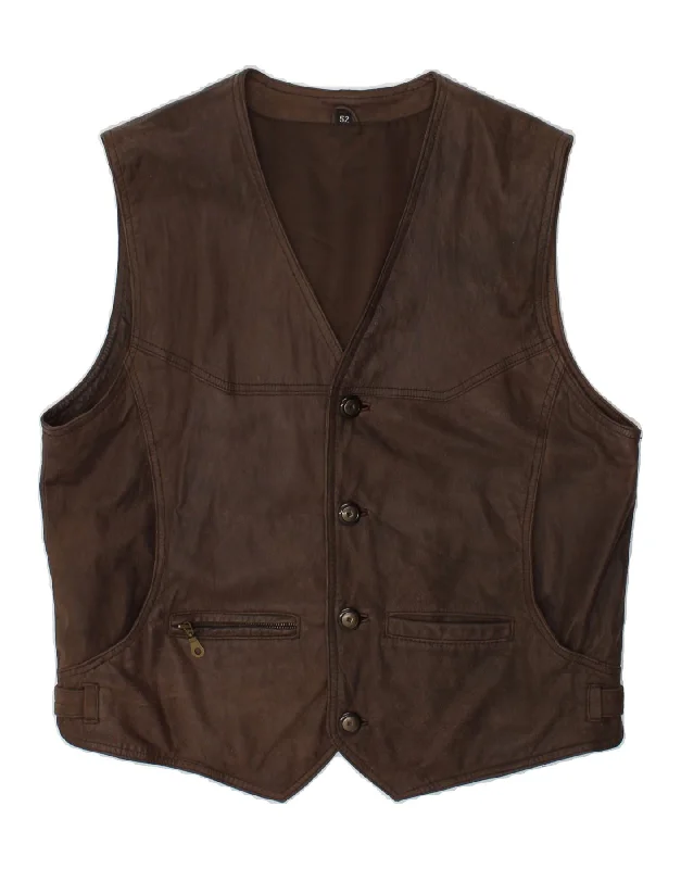 VINTAGE Mens Leather Waistcoat IT 52 Large Brown