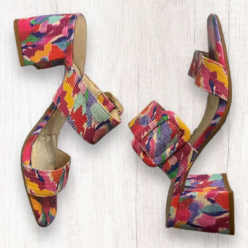 Dynamic Patterns Multi-colored Sandals Heels Block Alex Marie, Size 7.5