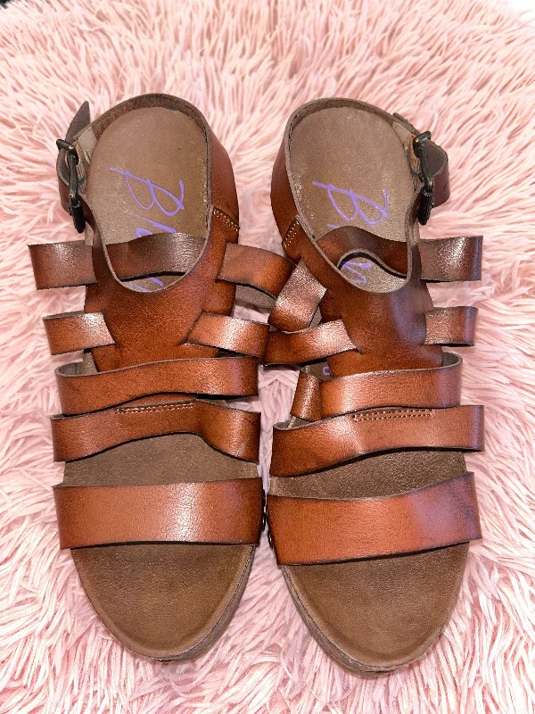 Vintage Style Brown Sandals Heels Wedge Blowfish, Size 9