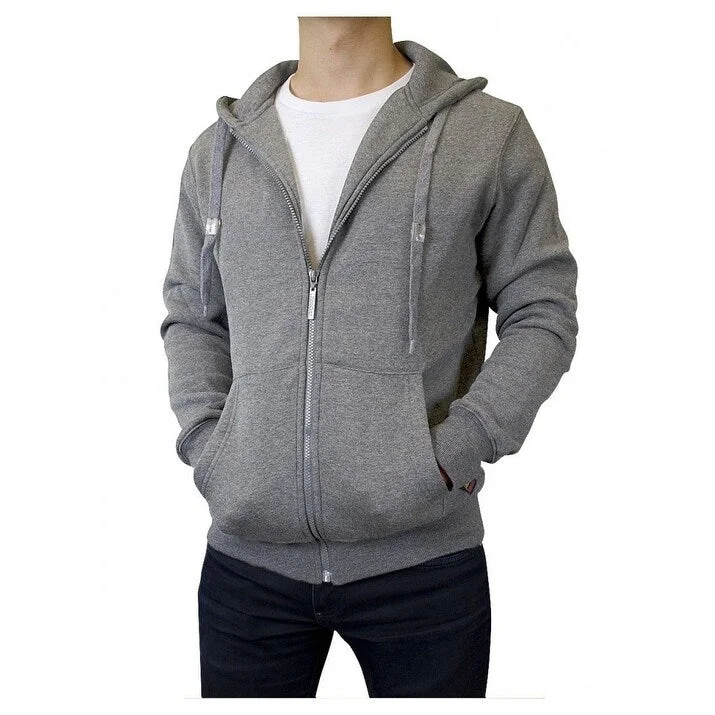 KNOCKER Men's Hooded Full Zip Solid Sweater - Heather Grey