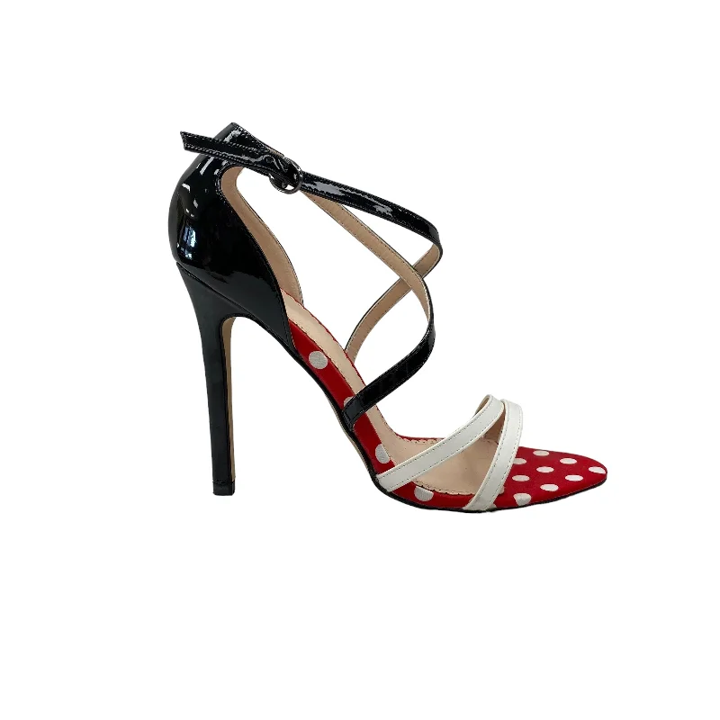 Edgy Look BLACK & RED SANDALS HEELS STILETTO by MADISON Size:10