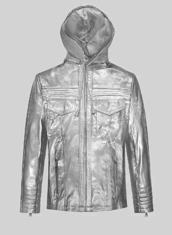 Metallic Moonlight Silver Leather Jacket