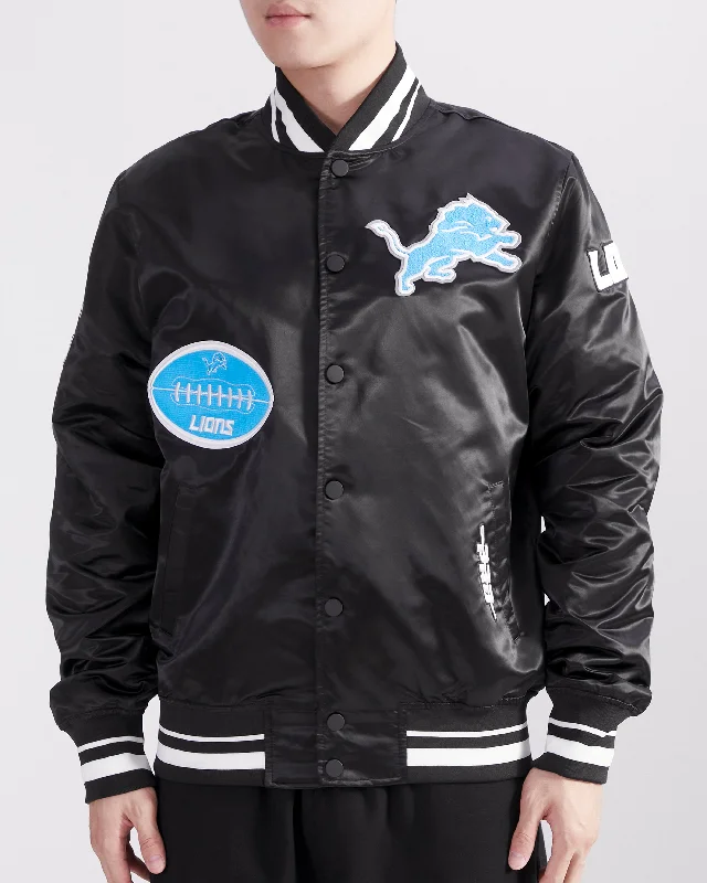 NFL DETROIT LIONS OLD ENGLISH MEN'S RIB SATIN JACKET (BLACK)