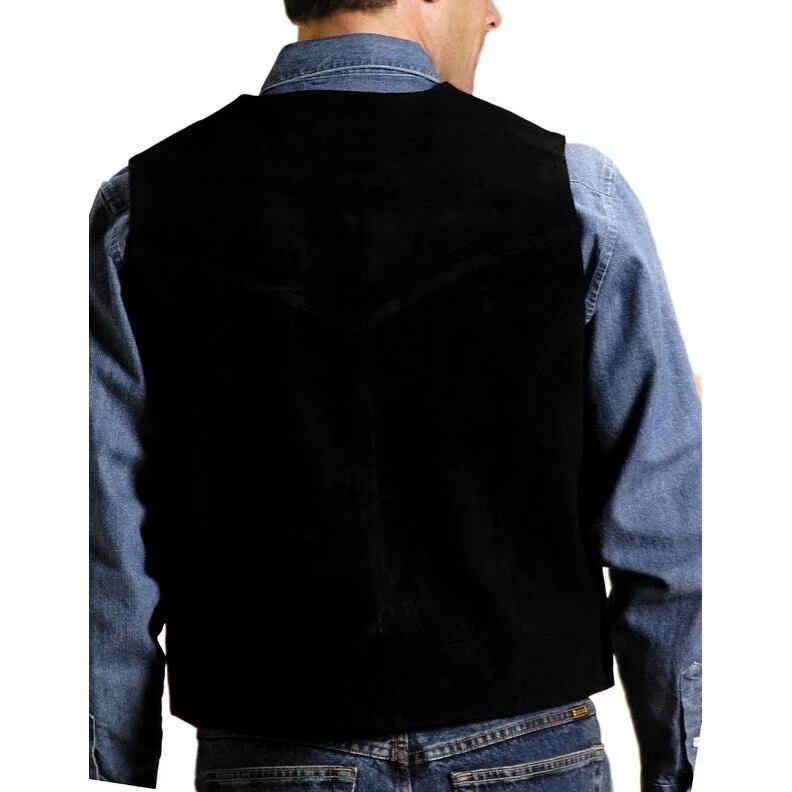 Roper Western Vest Mens Suede Leather Snap Black 02-075-0500-0709 BL