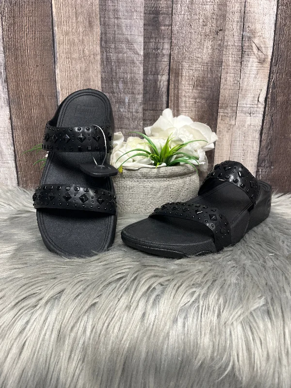 Fashion Forward Black Sandals Heels Wedge Fitflop, Size 8