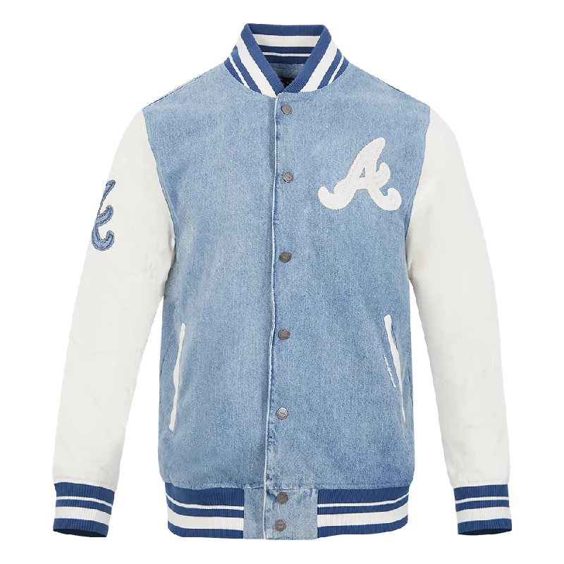 MLB ATLANTA BRAVES VARSITY BLUES MEN'S DENIM VARSITY JACKET (DENIM/LINEN)