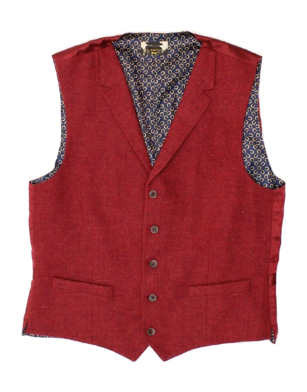 VINTAGE Mens Waistcoat IT 42 XS Red Wool