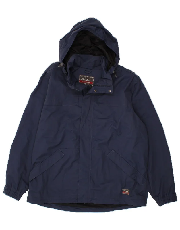 EDDIE BAUER Mens Hooded Rain Jacket UK 42 XL Navy Blue Nylon