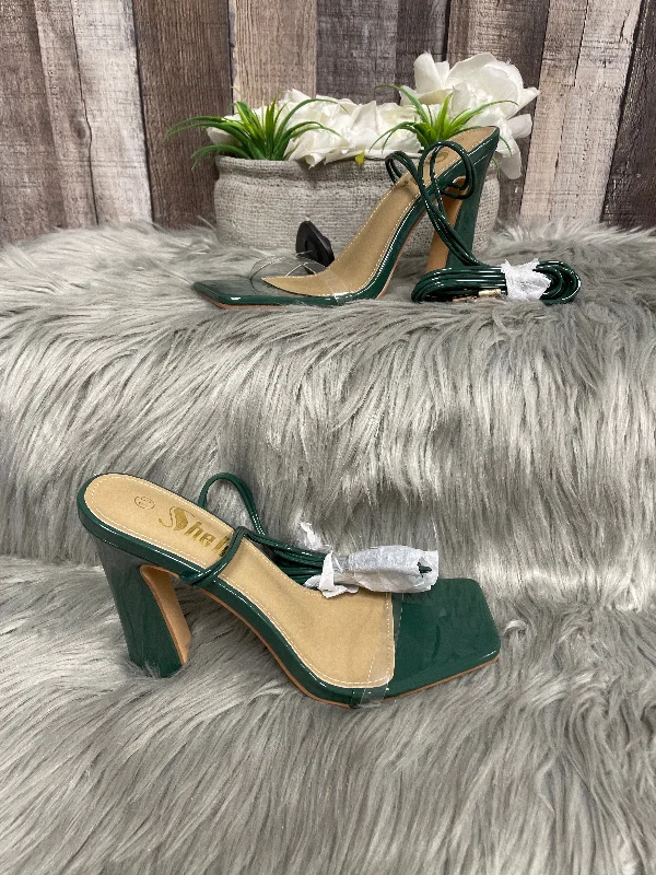 Elegant Design Green Sandals Heels Block Shein, Size 7.5
