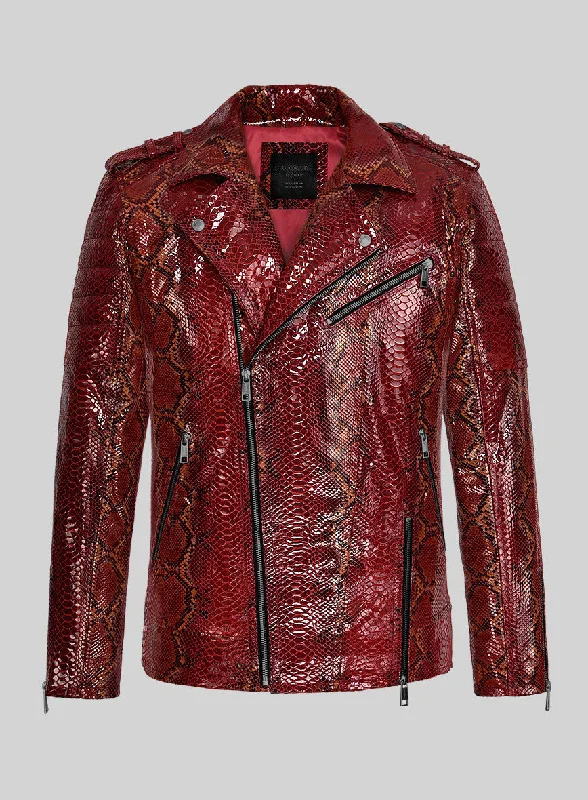 Opulent Bold Red Python Leather Jacket