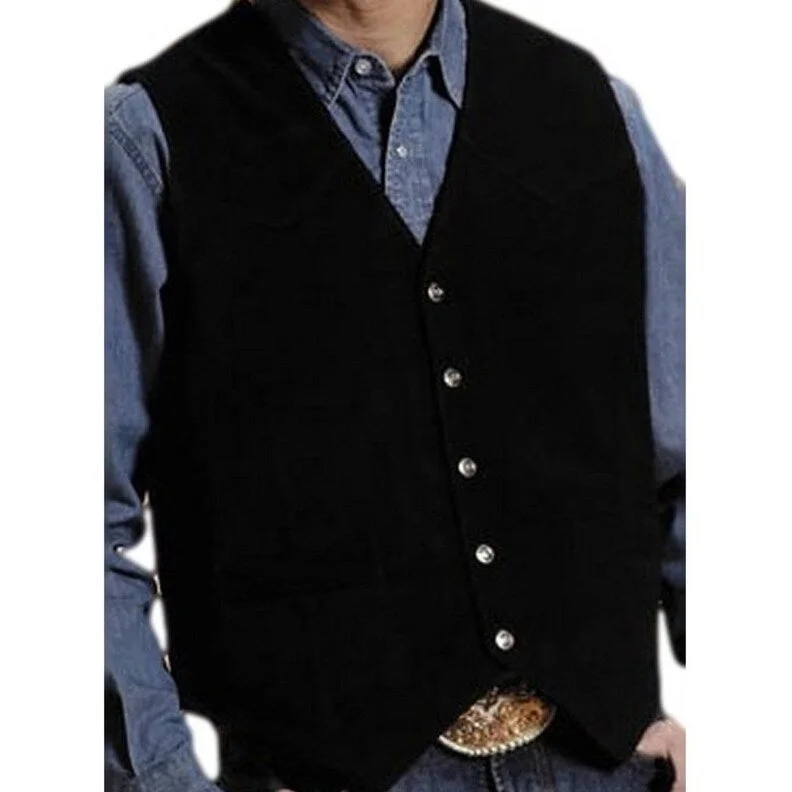 Roper Western Vest Mens Suede Leather Snap Black 02-075-0500-0509 BL