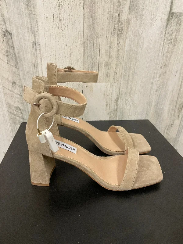 Minimal Statement Tan Sandals Heels Block Steve Madden, Size 8.5